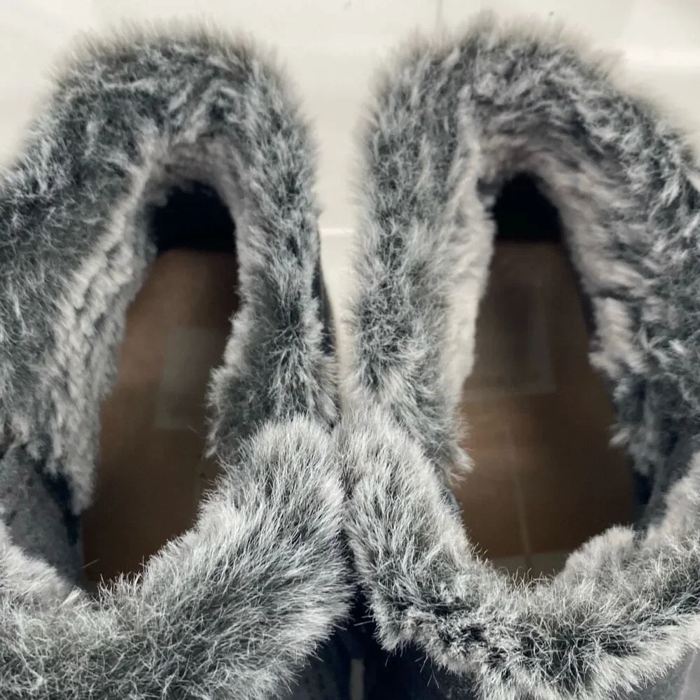 DV by Dolce Vita Gray Faux Fur Trim Suede Ankle Booties